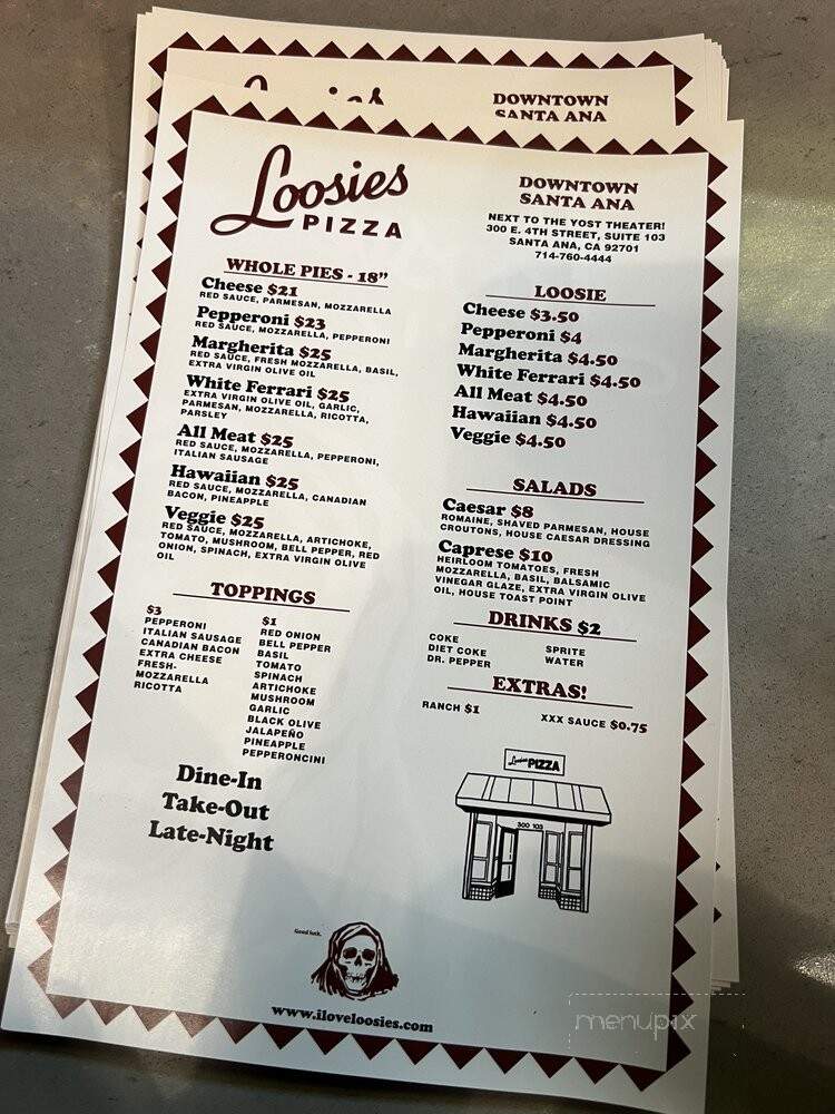 Loosies Pizza - Santa Ana, CA menu_pic