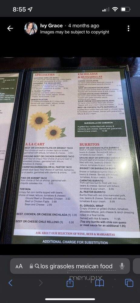 Los Girasoles - Fort Worth, TX menu_pic