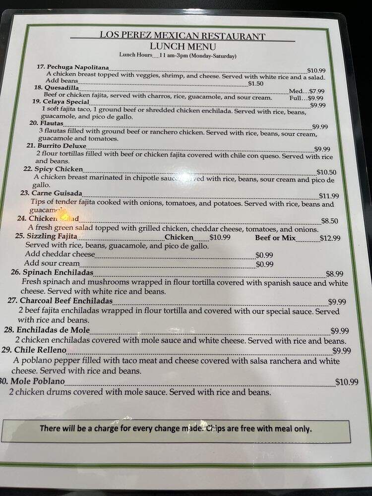 Los Perez Mexican Restaurant - Katy, TX menu_pic