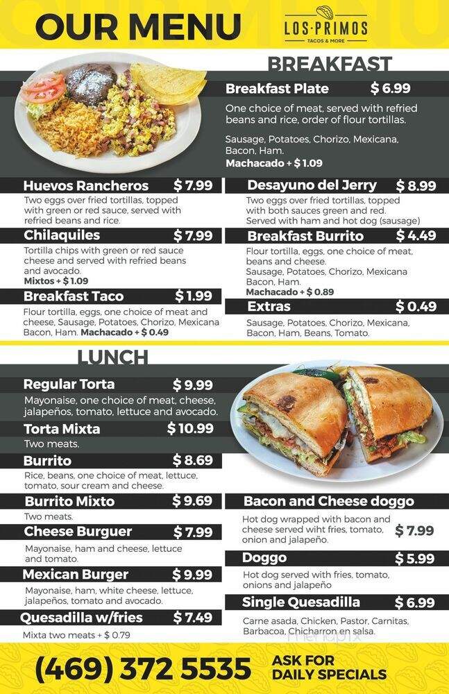 Los Primos Tacos & More - Dallas, TX menu_pic