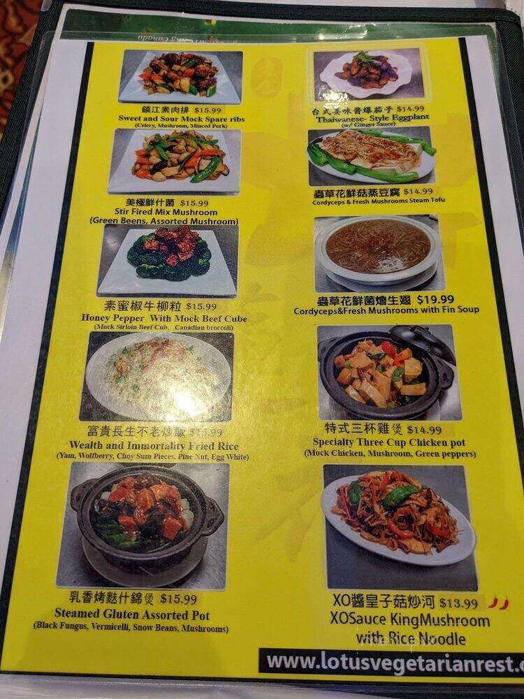 Lotuspond Vegetarian Restaurant - Toronto, ON menu_pic