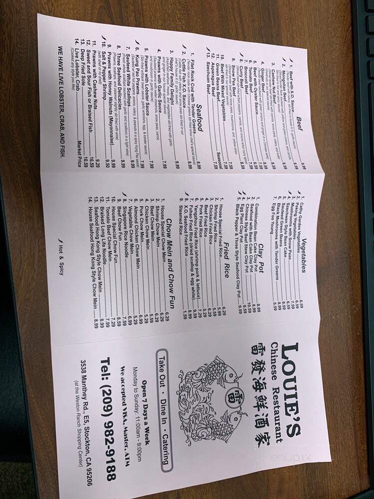 Louie's Restaurant - Stockton, CA menu_pic