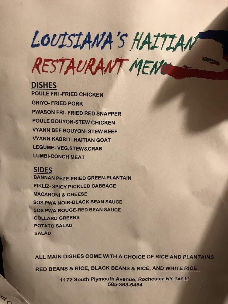 Louisiana's Haitian Restaurant - Rochester, NY menu_pic