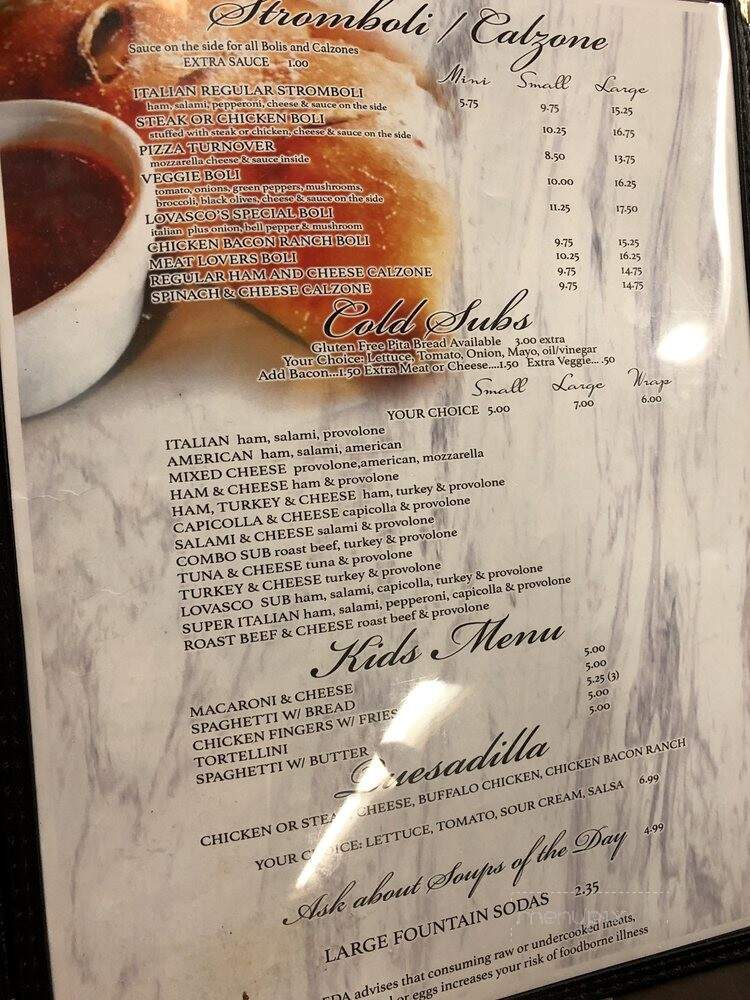 Lo Vasco's Pizza - Wellsville, PA menu_pic