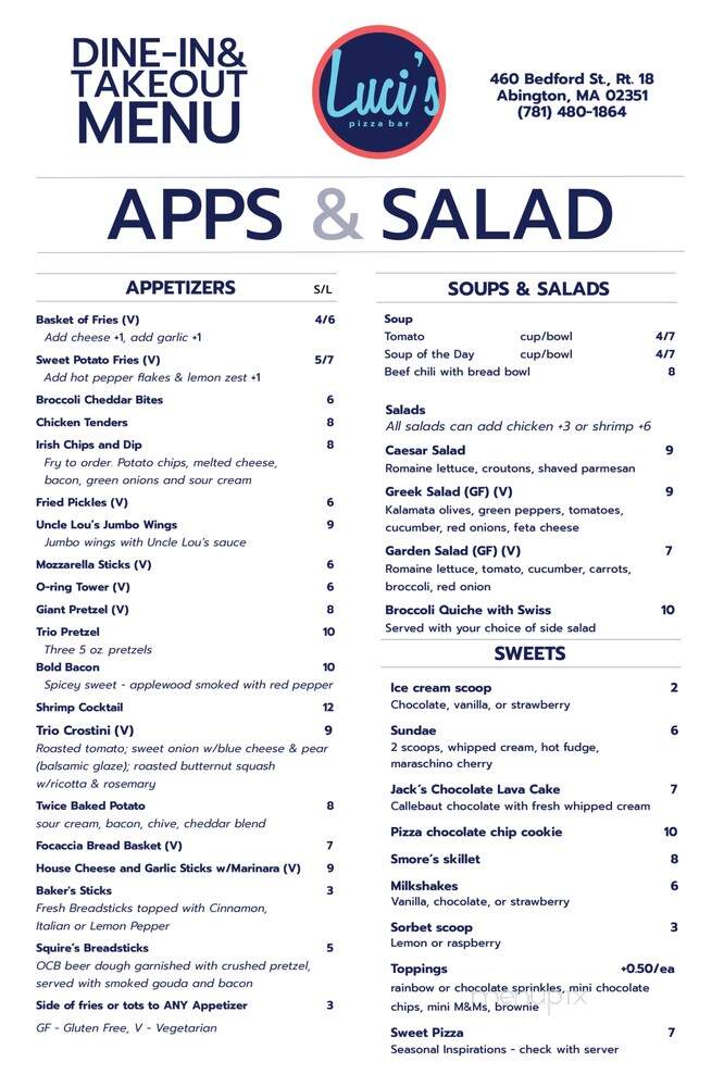 Luci's Pizza Bar - Abington, MA menu_pic