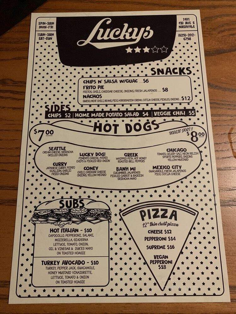 Lucky's 3 Star - Nashville, TN menu_pic