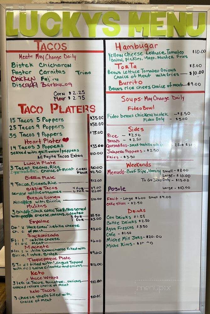 Lucky's Tacos - Dallas, TX menu_pic