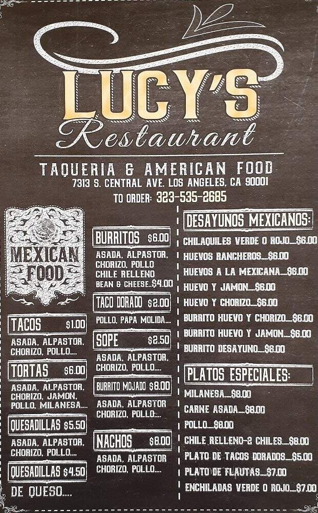 Lucy's Restaurant - Los Angeles, CA menu_pic