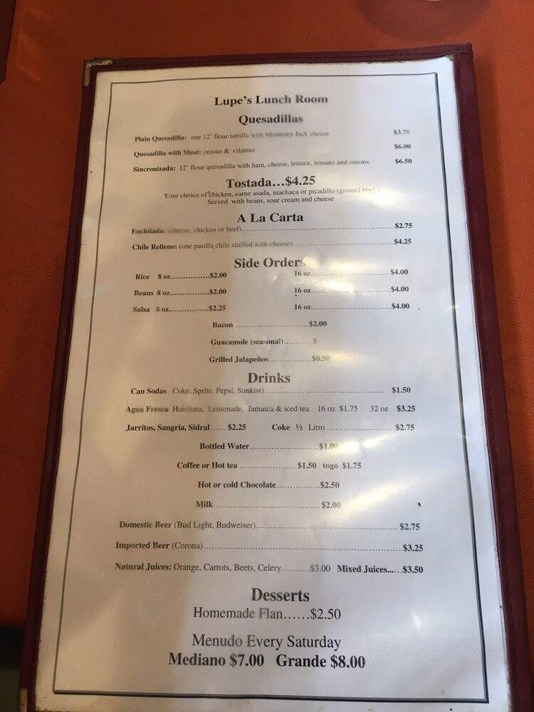 Lupe's Lunch Room - Los Angeles, CA menu_pic