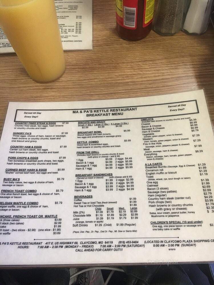 Ma & Pa's Kountry Kettle - Gravois Mills, MO menu_pic