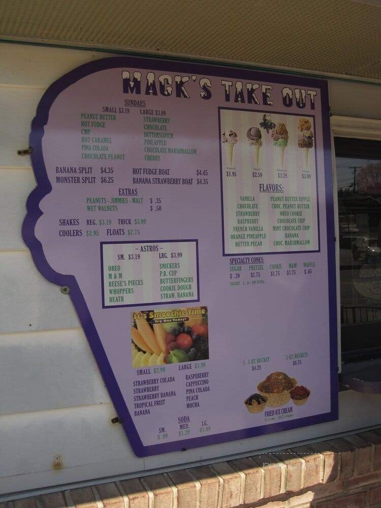 Mack's Home Made Ice Cream - York, PA menu_pic