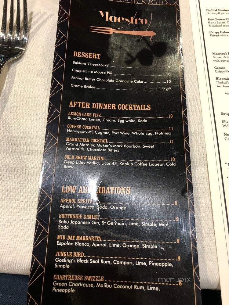 Maestro's Bistro & Dinner Club - Greenville, SC menu_pic