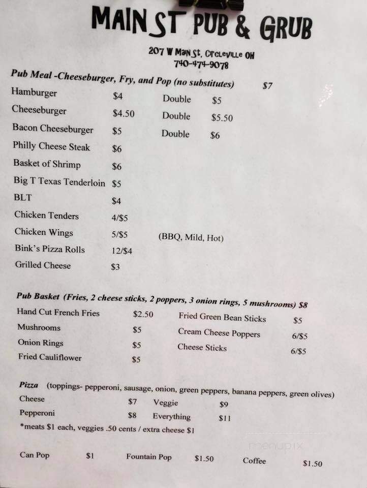 Main Street Pub - Circleville, OH menu_pic