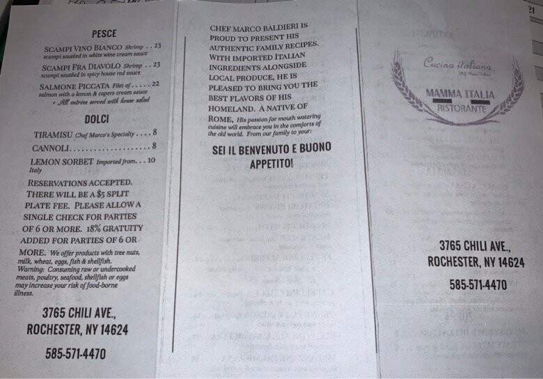 Mamma Italia - Rochester, NY menu_pic