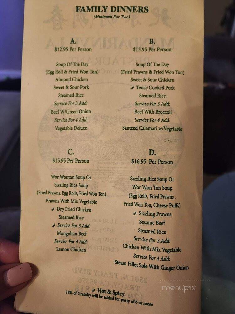 Mandarin Villa - Tracy, CA menu_pic
