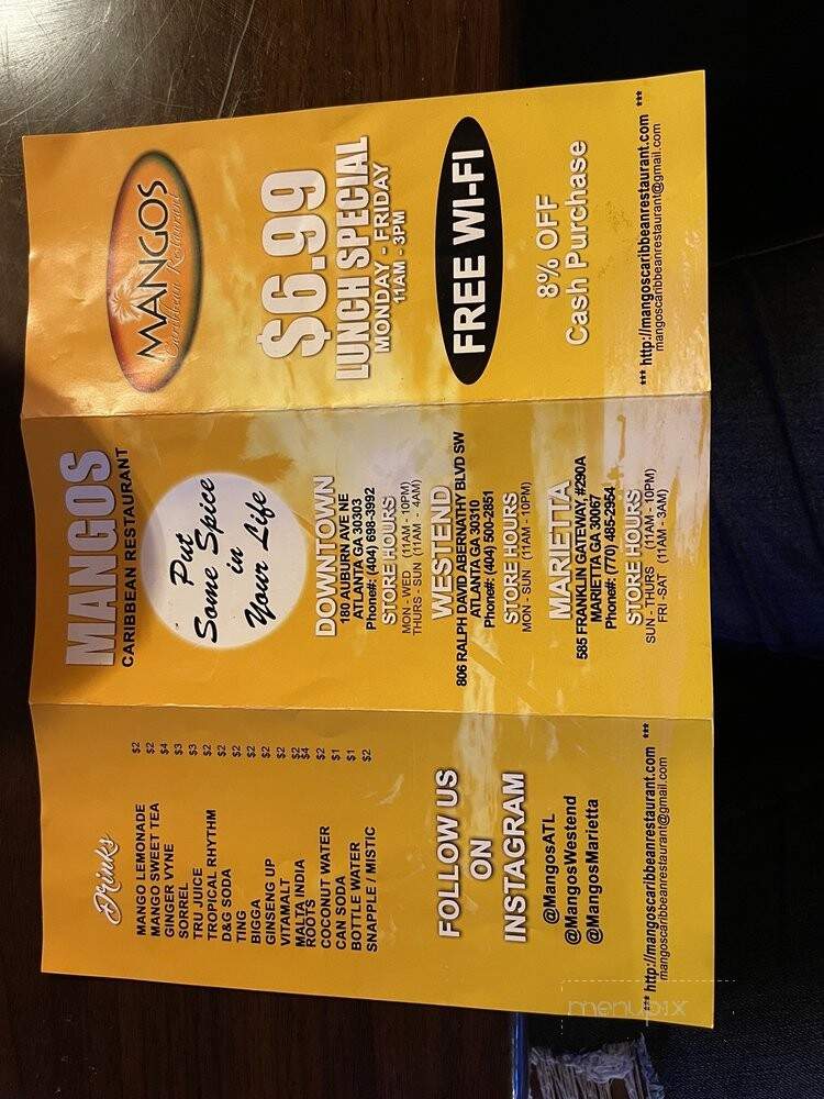 Mangos Caribbean Restaurant - Marietta, GA menu_pic