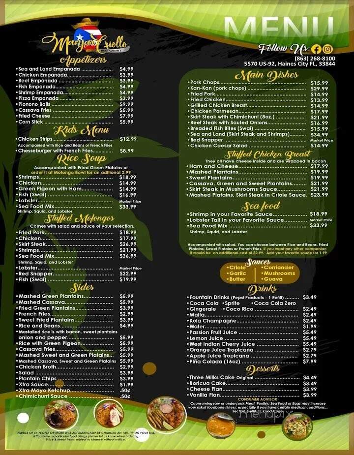 Manjar Criollo - Haines City, FL menu_pic
