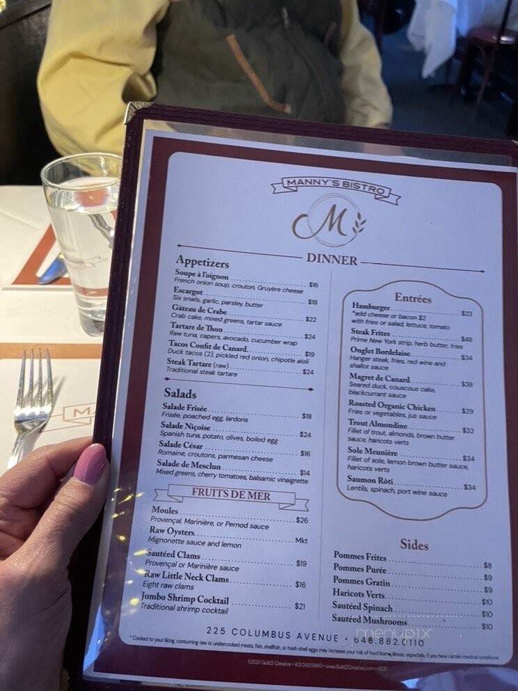 Manny's Bistro - New York, NY menu_pic