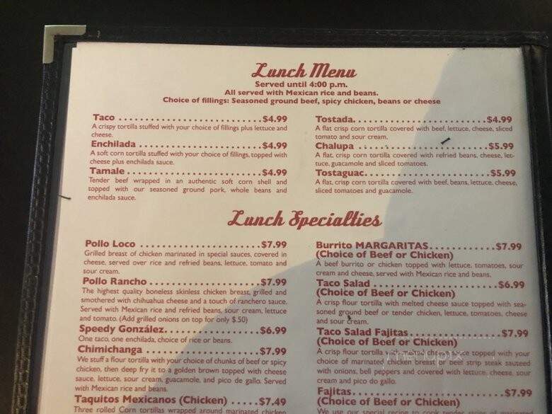 Margaritas Mexican Restaurant - Belleville, IL menu_pic