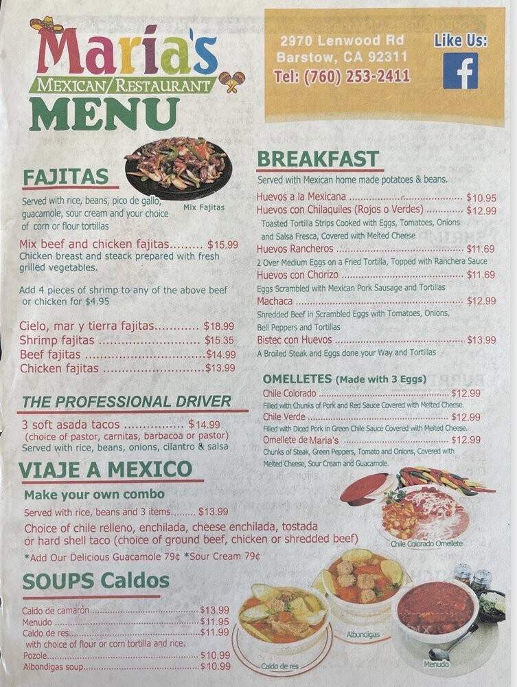 Maria's Mexican Restaurant - Barstow, CA menu_pic