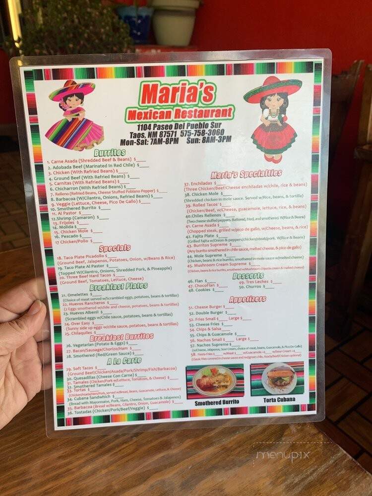 Maria's Mexican Restaurant - Taos, NM menu_pic