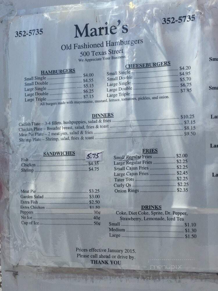 Marie's Old Fashioned Hmbrgrs - Natchitoches, LA menu_pic