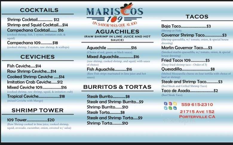 Mariscos 109 - Porterville, CA menu_pic