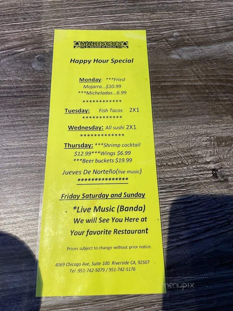 Mariscos El Malecon De Sinaloa - Riverside, CA menu_pic