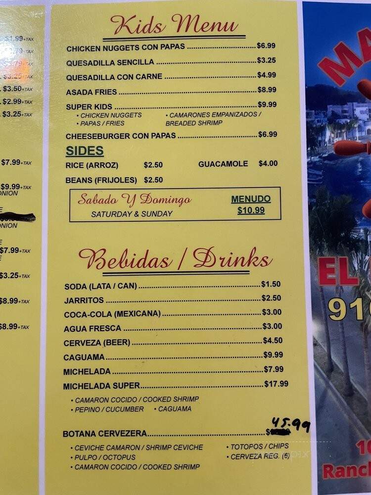 Mariscos El Malecon - Rancho Cordova, CA menu_pic