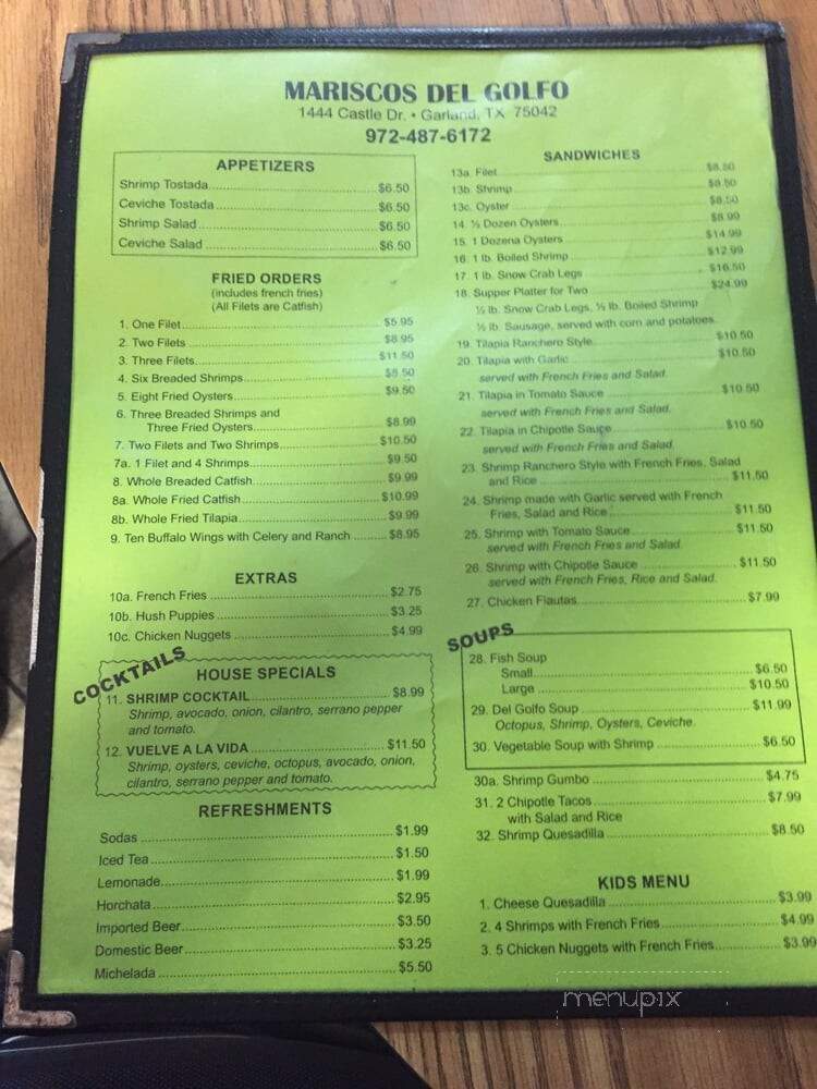 Mariscos Golfo Restaurant - Garland, TX menu_pic