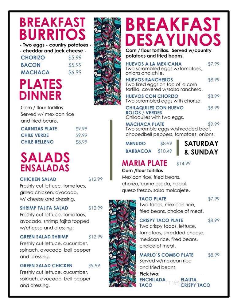 Marlo's Club & Mexican Restuarant - Fresno, CA menu_pic