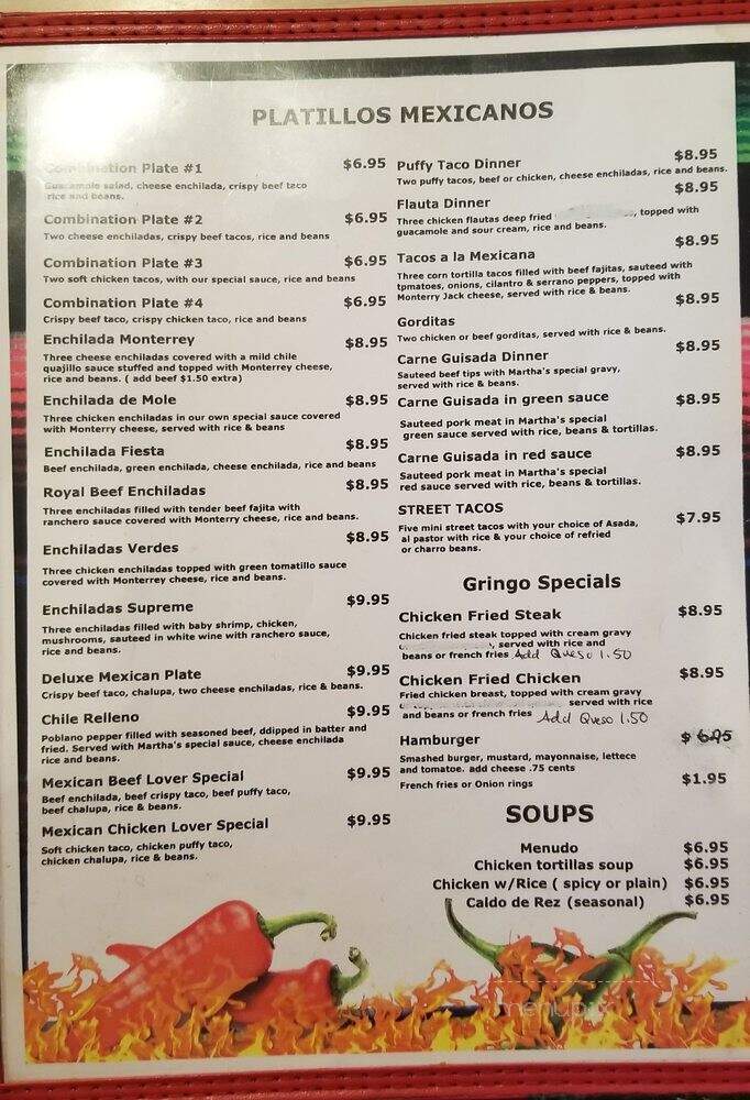 Martha's Mexican Restaurant Contesa - San Antonio, TX menu_pic