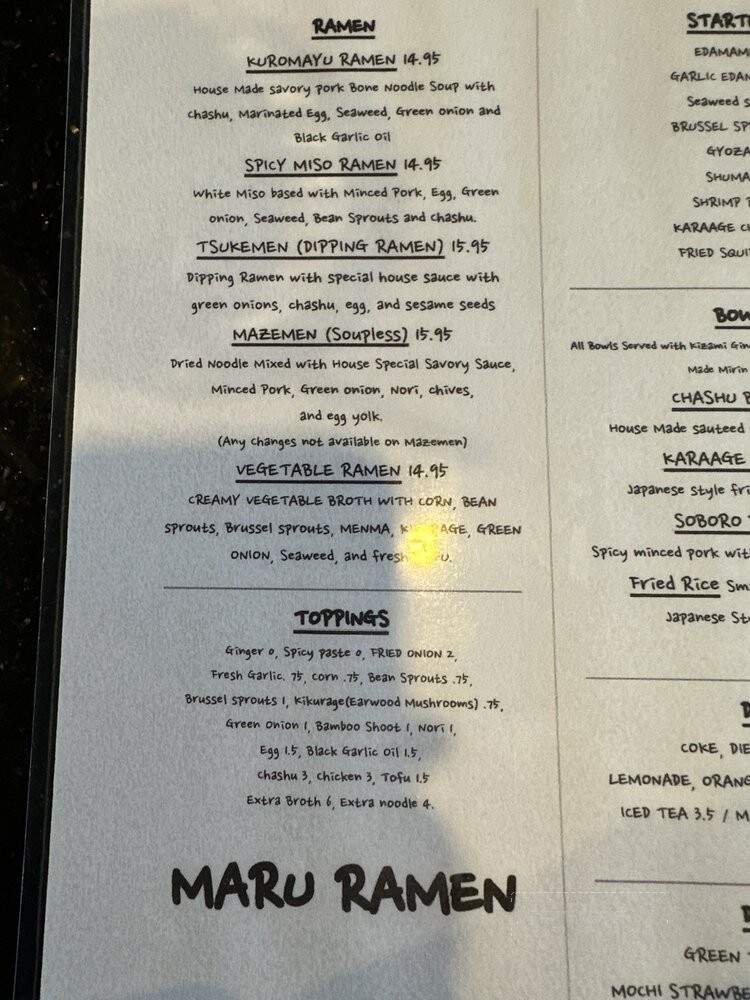 Maru ramen - San Fernando Valley, CA menu_pic