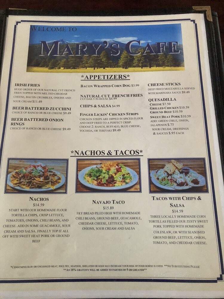 Mary's Cafe Ordering Line - Flagstaff, AZ menu_pic
