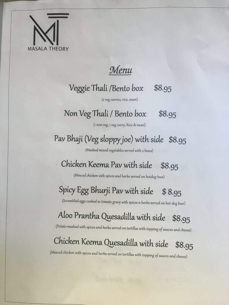 Masala Theory - San Jose, CA menu_pic