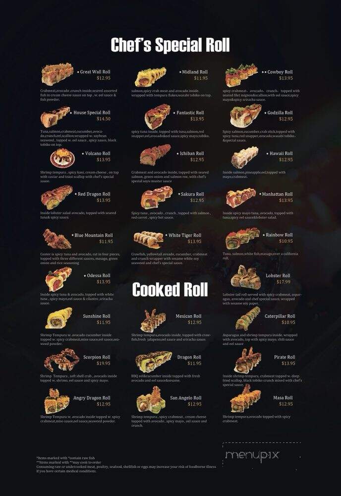 Masa San Angelo Menu