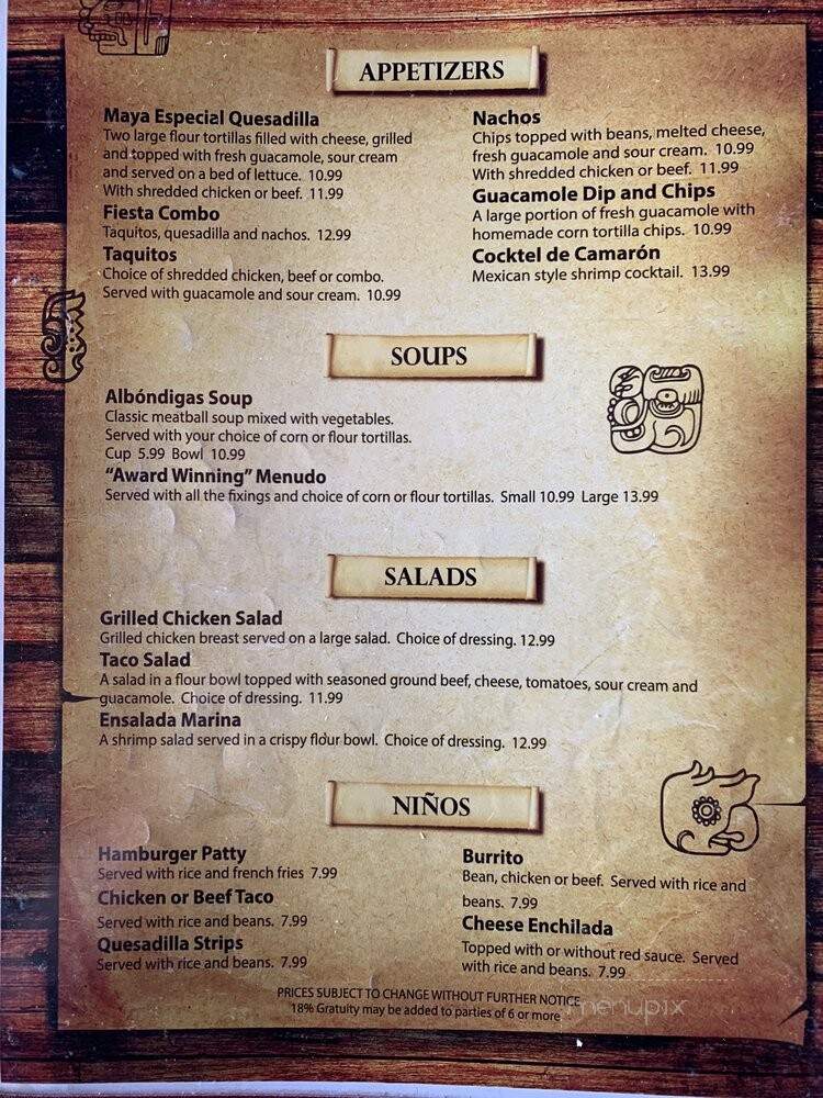 Restaurant Maya J M - Saint-Martin, QC menu_pic