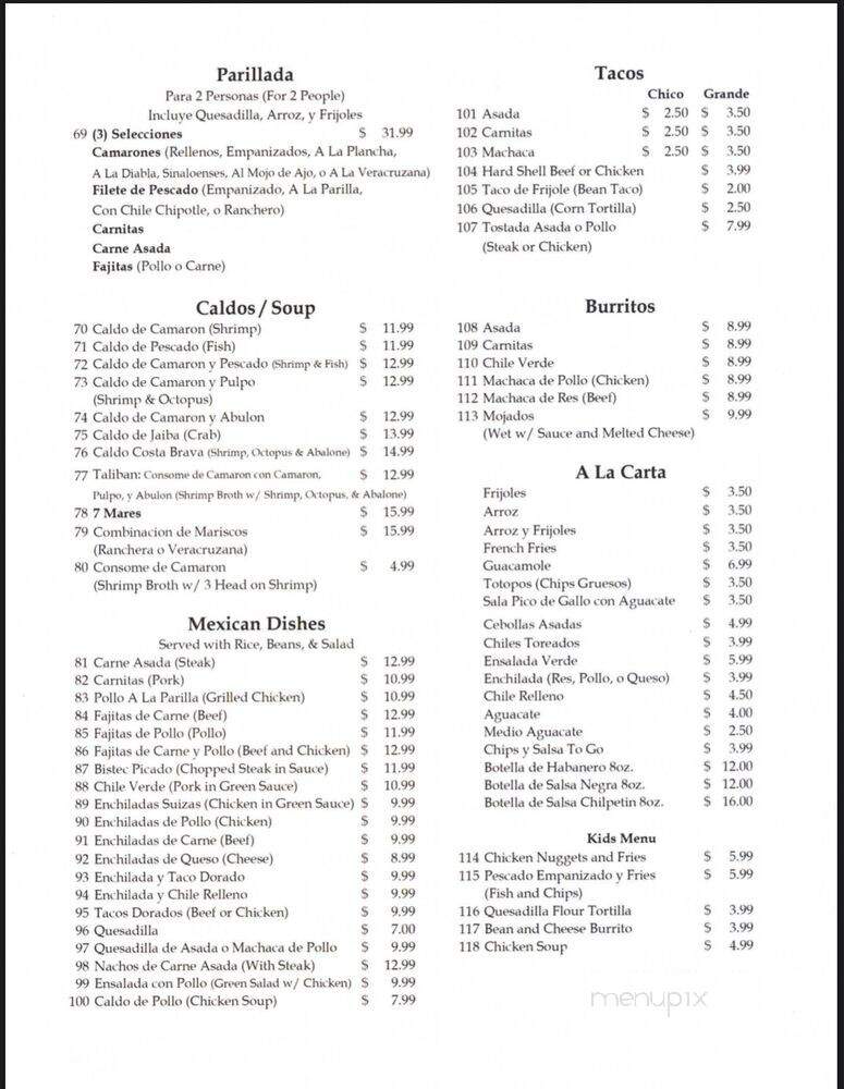 Mazatlan - Long Beach, CA menu_pic