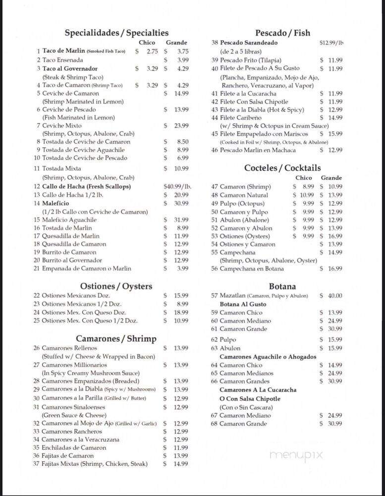 Mazatlan - Long Beach, CA menu_pic