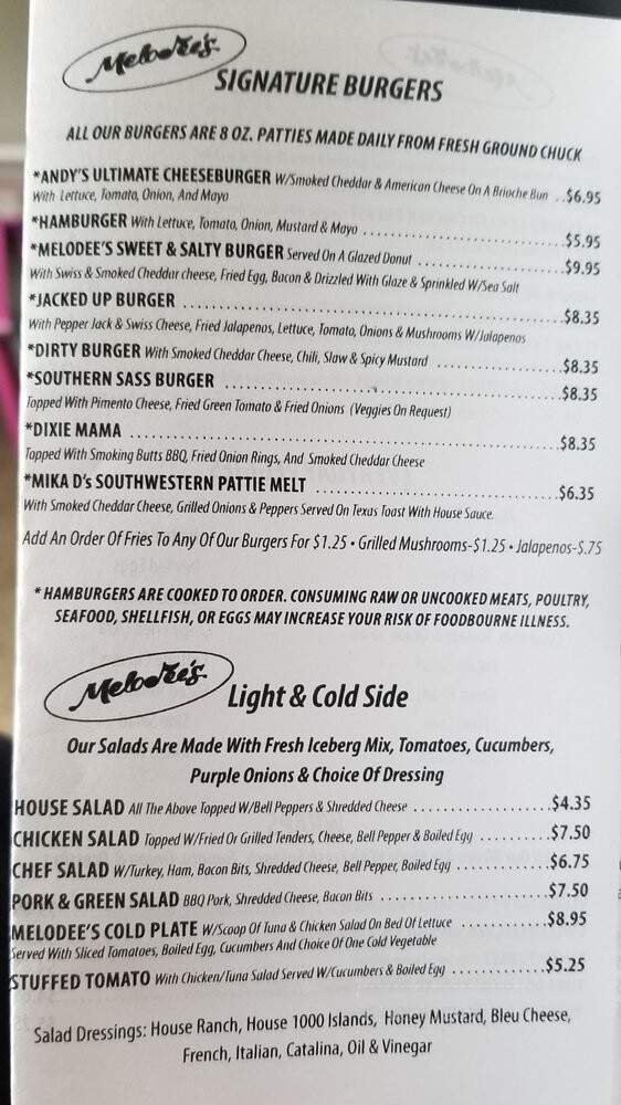 Melodee's Diner - Chattanooga, TN menu_pic