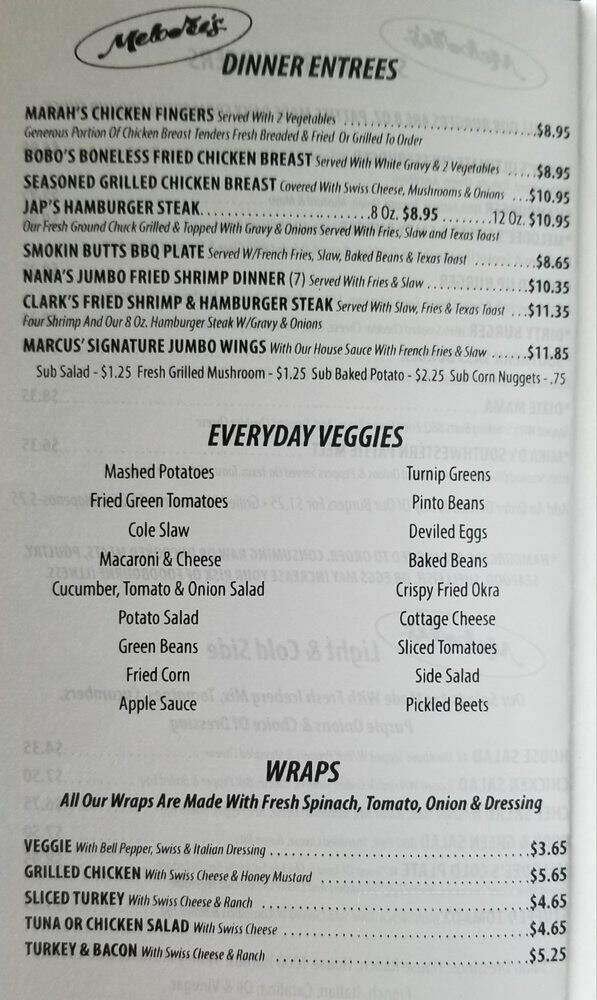 Melodee's Diner - Chattanooga, TN menu_pic