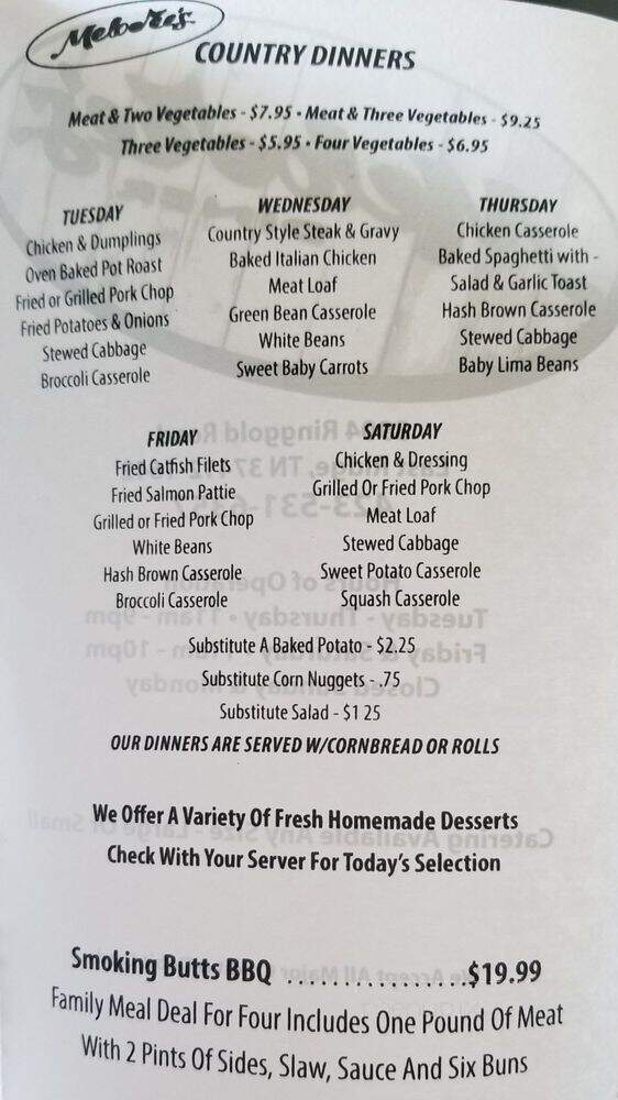 Melodee's Diner - Chattanooga, TN menu_pic