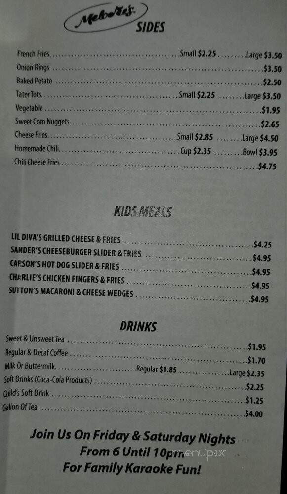 Melodee's Diner - Chattanooga, TN menu_pic