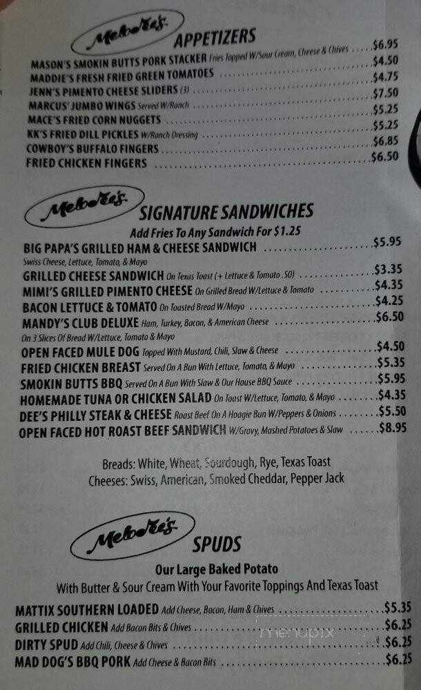 Melodee's Diner - Chattanooga, TN menu_pic