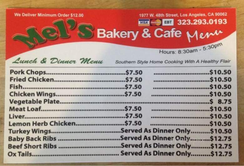 Mel's Bakery & Cafe - Los Angeles, CA menu_pic