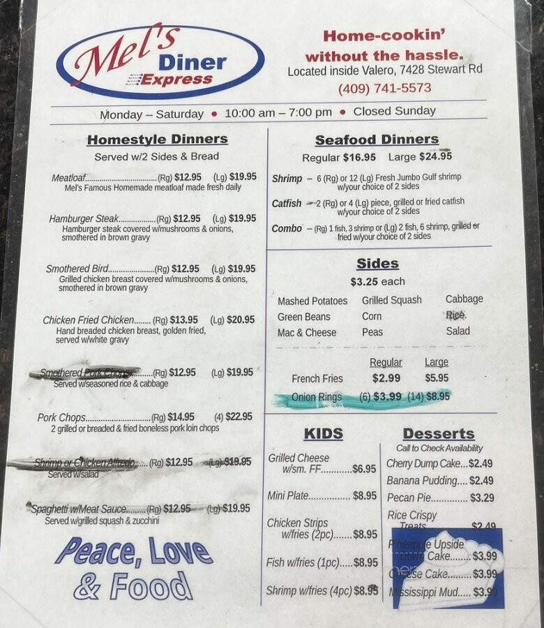 Mel's Blueplate Express - Galveston, TX menu_pic
