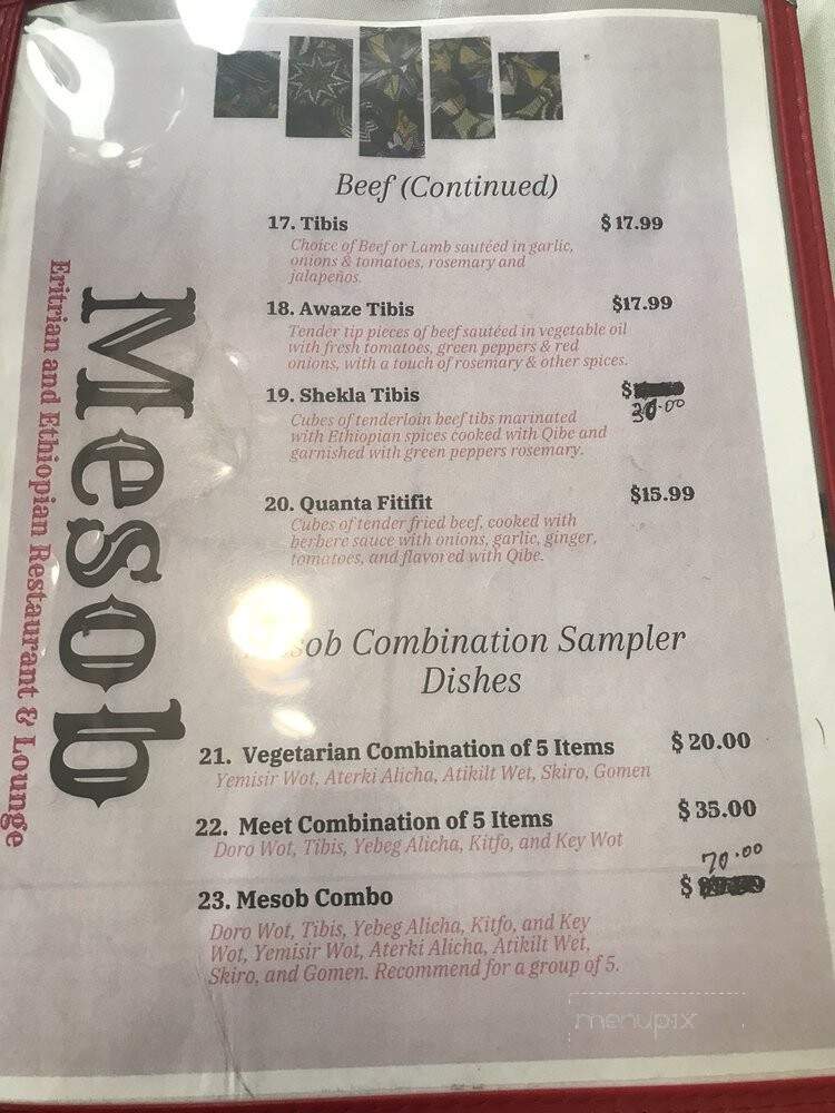 Mesob Eritrean & Ethiopian Cuisine - San Antonio, TX menu_pic