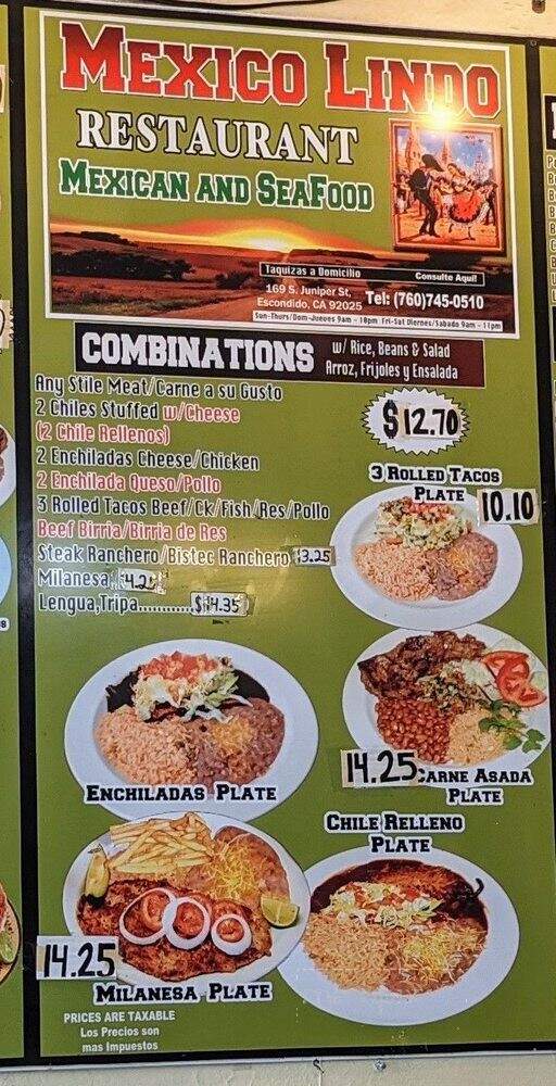Mexico Lindo - Escondido, CA menu_pic