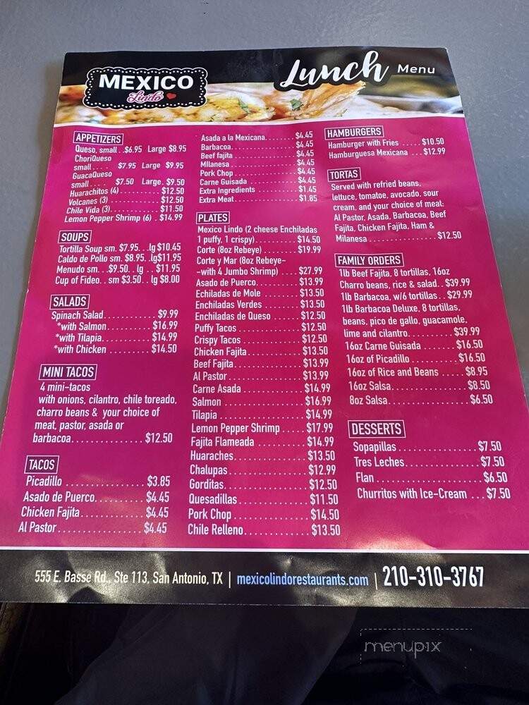 Mexico Lindo Restaurants - San Antonio, TX menu_pic