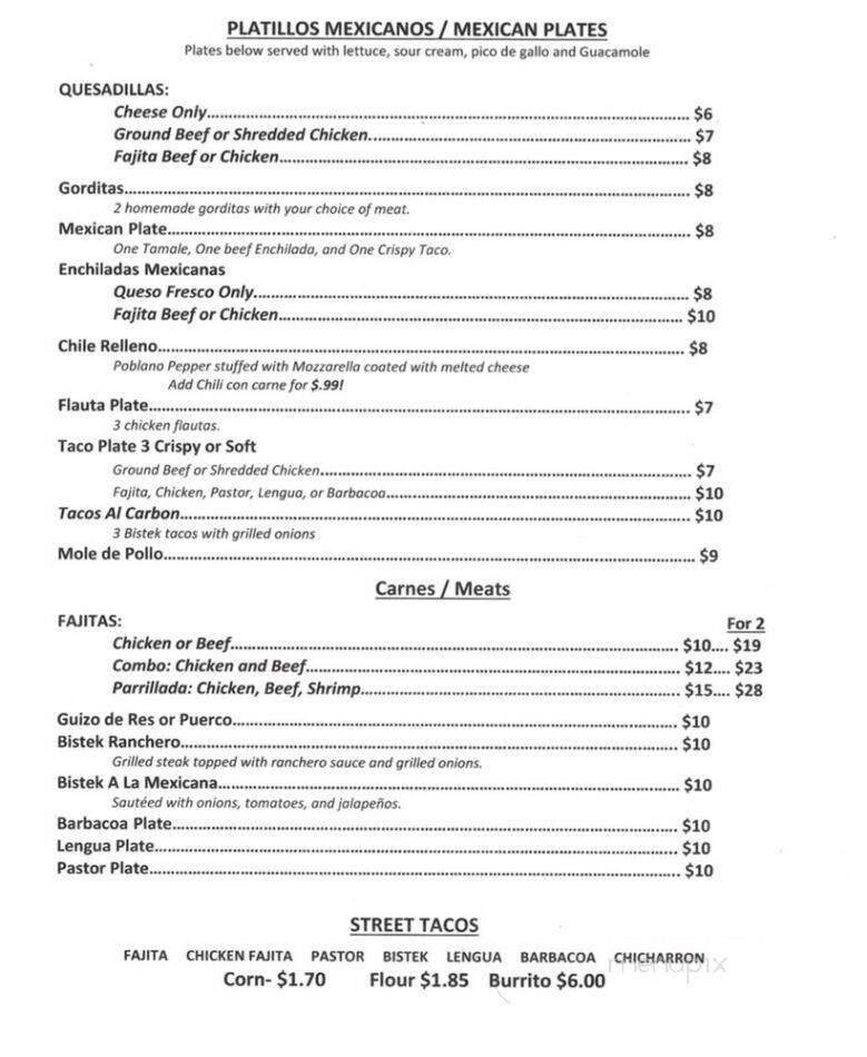 Mia's Mexican Restaurant - Dallas, TX menu_pic